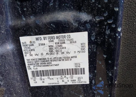 2006 Ford F-150 Fx4/Lariat/Xlt z USA, uszkodzony, nr VIN 1FTPW14596FA17457